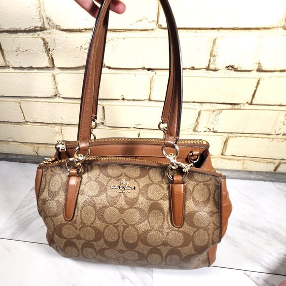 Euc Coach Signature C's Khaki Peyton Shoulder Bag Handbag Purse - Picture 4 of 14